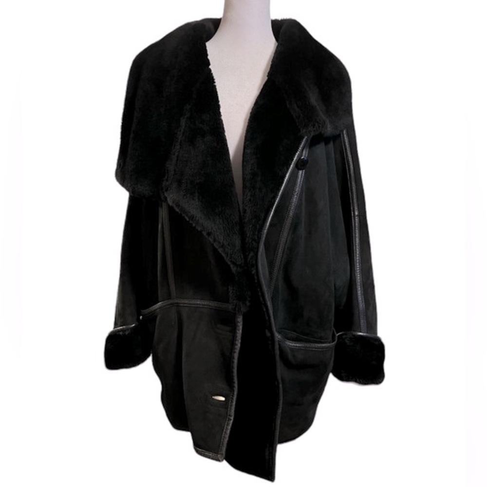Vintage Christia Hana K Suede Fur Black Coat - Picture 3 of 17